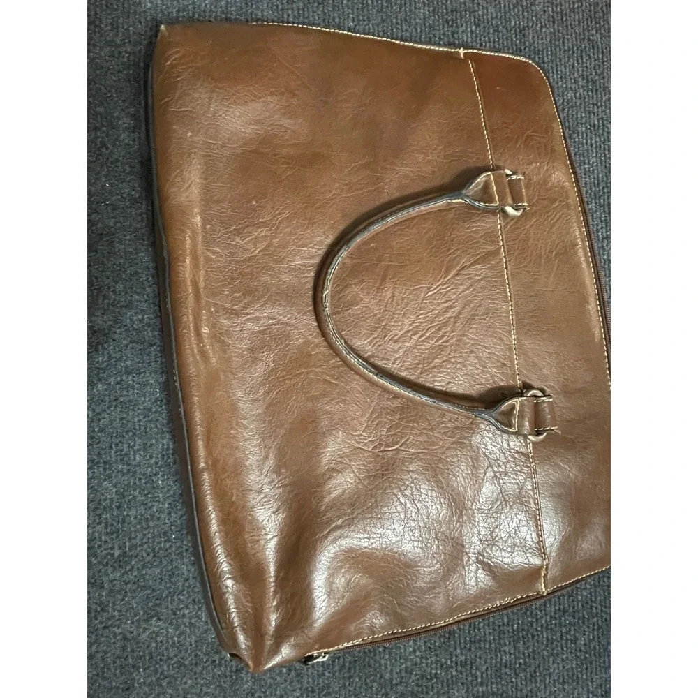 Bueno Brown Faux Leather Laptop Bag Briefcase Professional Work Bag 15 Inch